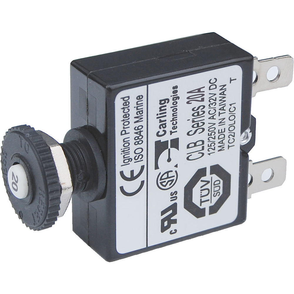 Blue Sea 7057 20A Push Button Thermal with Quick Connect Terminals | SendIt Sailing