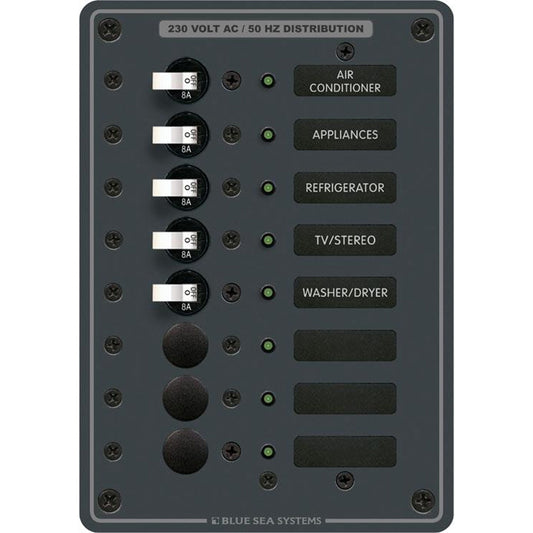 Blue Sea 8159 AC 8 Position 230v (European) Breaker Panel (White Switches) | SendIt Sailing