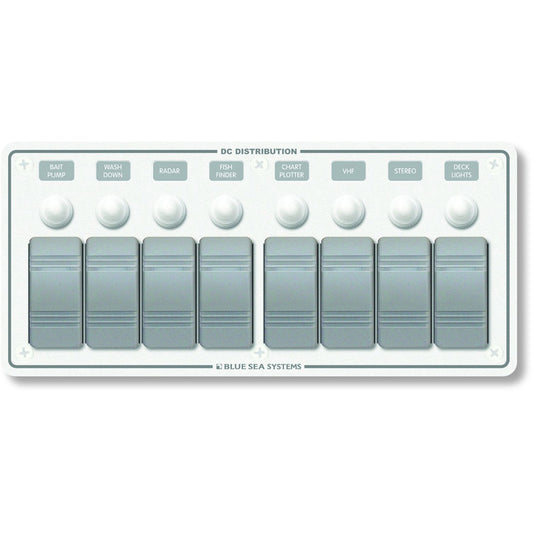 Blue Sea 8271 Water Resistant Panel - 8 Position - White - Horizontal Mount | SendIt Sailing