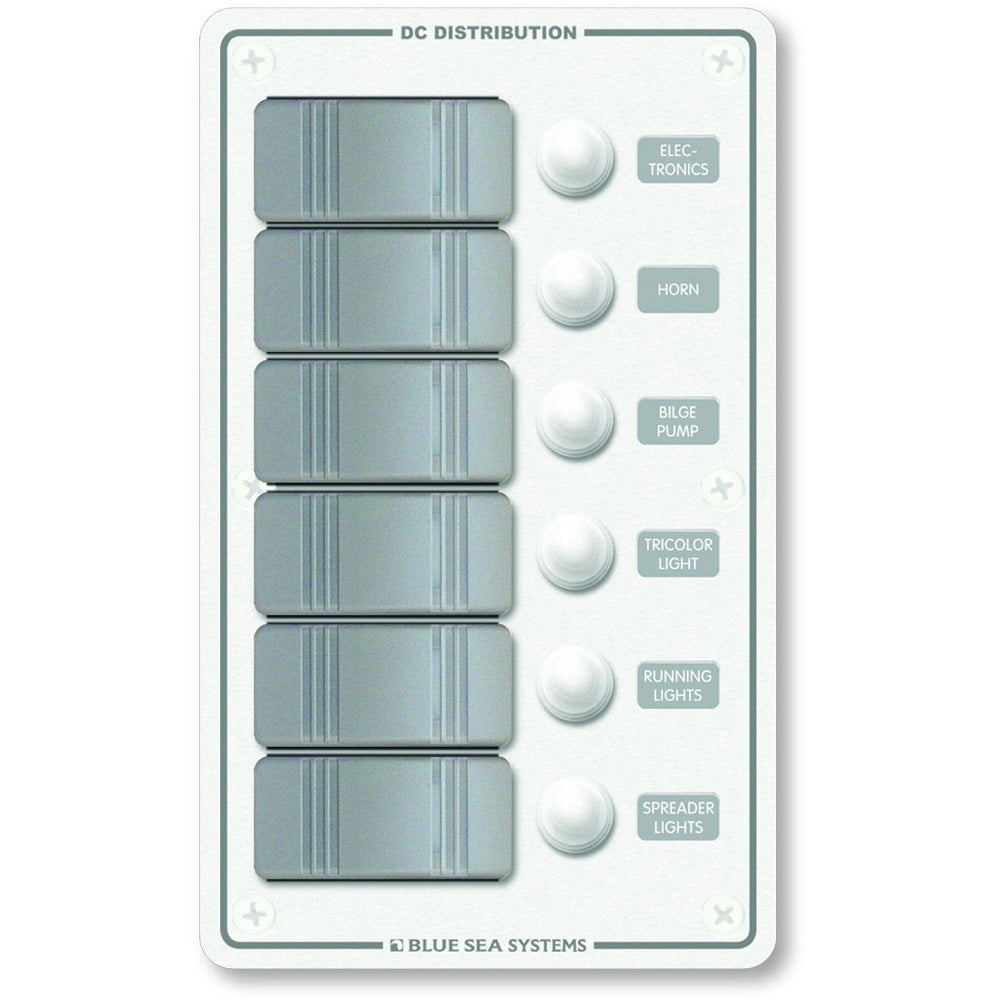 Blue Sea 8273 Water Resistant Panel - 6 Position - White - Vertical | SendIt Sailing
