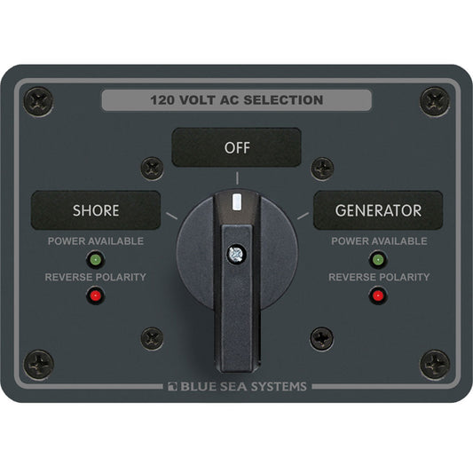 Blue Sea 8365 AC Rotary Switch Panel 65 Ampere 2 Positions + OFF, 2 Pole | SendIt Sailing