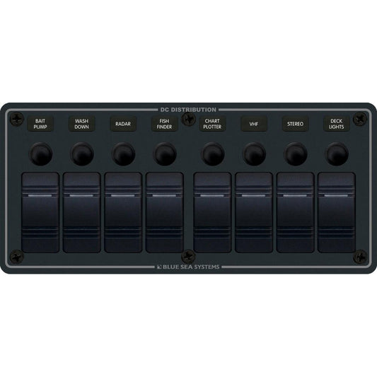 Blue Sea 8371 Water Resistant Panel - 8 Position - Black - Horizontal Mount | SendIt Sailing