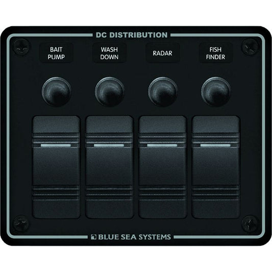 Blue Sea 8372 Water Resistant 4 Position - Black - Horizontal Mount Panel | SendIt Sailing