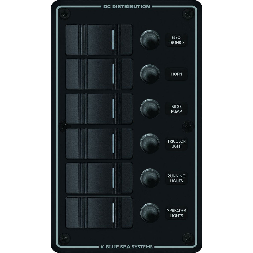 Blue Sea 8373 Water Resistant 6 Position - Black - Vertical Mount Panel | SendIt Sailing