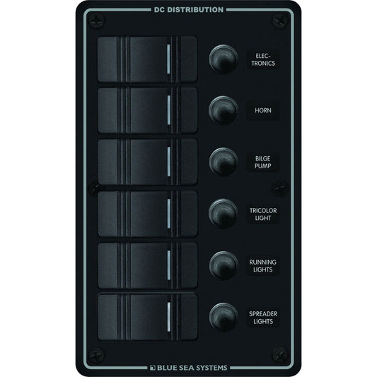 Blue Sea 8373 Water Resistant 6 Position - Black - Vertical Mount Panel | SendIt Sailing
