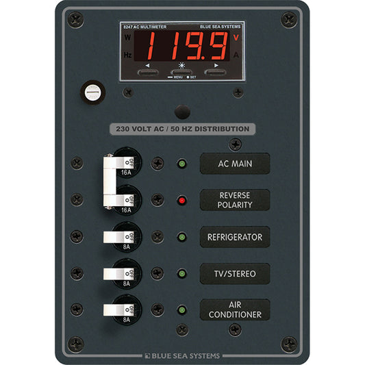 Blue Sea 8505 AC Main + Branch A-Series Toggle Circuit Breaker Panel (230V) - Main + 3 Position | SendIt Sailing