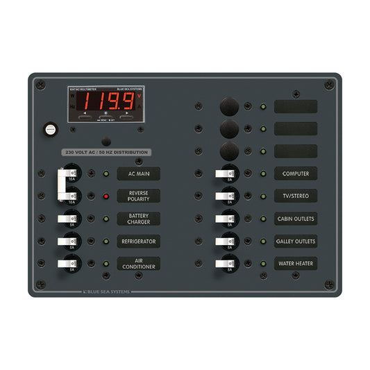 Blue Sea 8507 Breaker Panel - AC Main + 11 Position (European) - White | SendIt Sailing