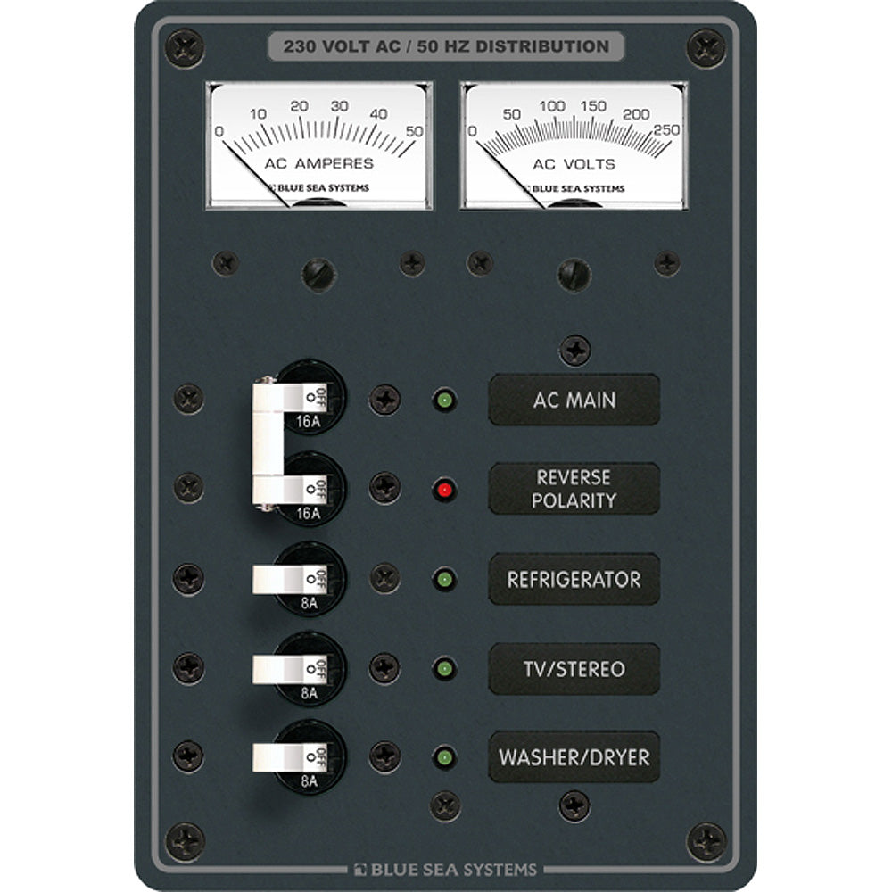 Blue Sea 8509 AC Main + Branch A-Series Toggle Circuit Breaker Panel (230V) - Main + 3 Position | SendIt Sailing