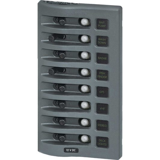 Blue Sea 4378 WeatherDeck Water Resistant Circuit Breaker Panel - 8 Position - Grey | SendIt Sailing
