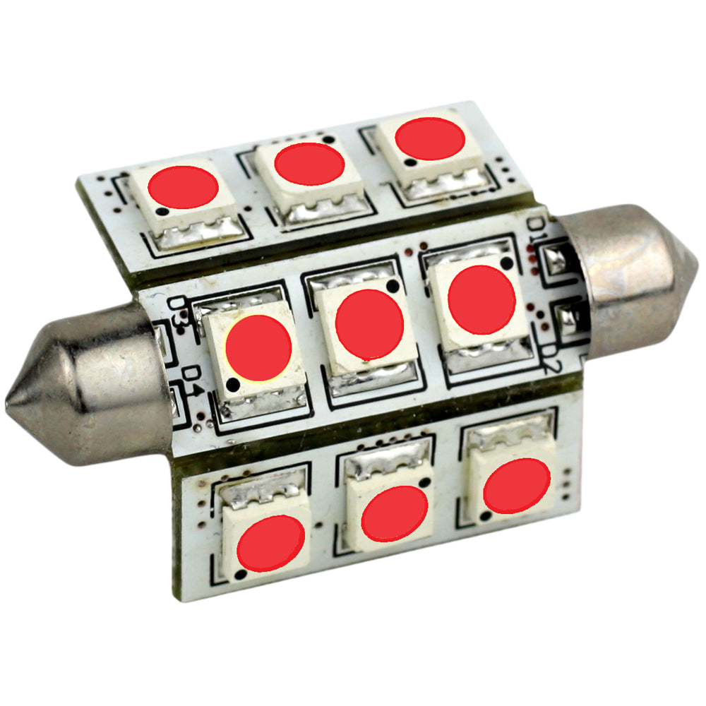 Lunasea Pointed Festoon 9 LED Light Bulb - 42mm - Red | SendIt Sailing