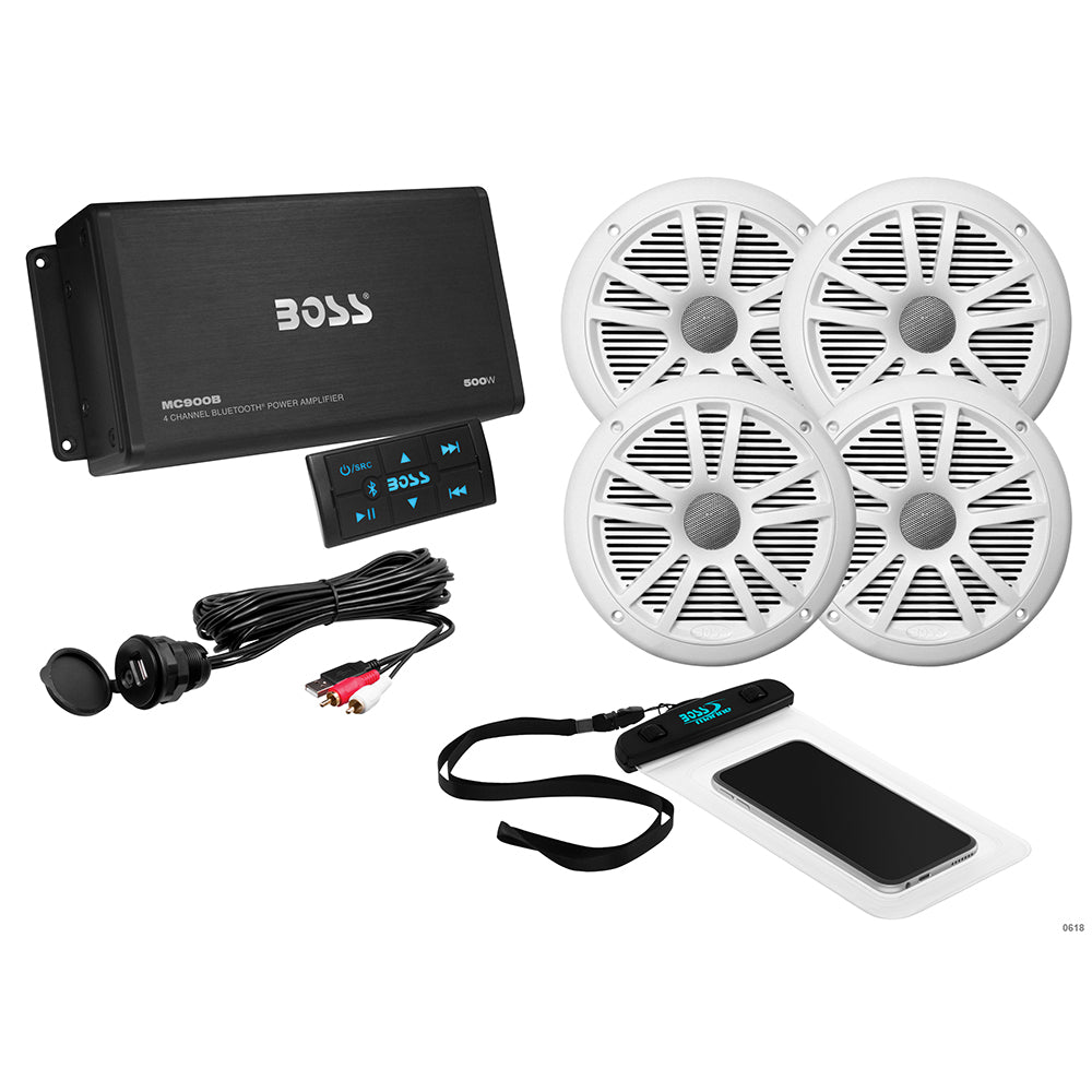 Boss Audio ASK904B.64 4 Channel Amplifier and 2 Pairs of 6.5in Speaker Kit - White | SendIt Sailing
