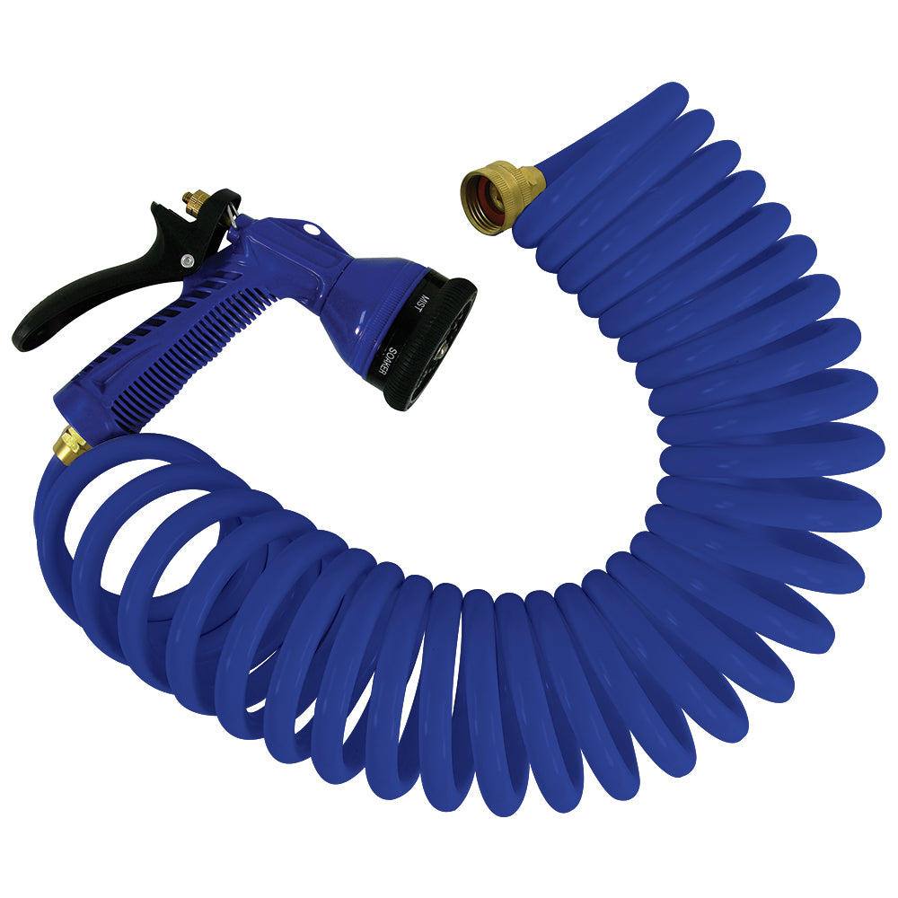 Whitecap 50ft Blue Coiled Hose with Adjustable Nozzle | SendIt Sailing