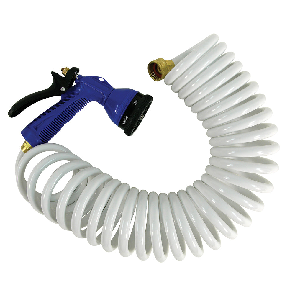 Whitecap 15 White Coiled Hose with Adjustable Nozzle | SendIt Sailing