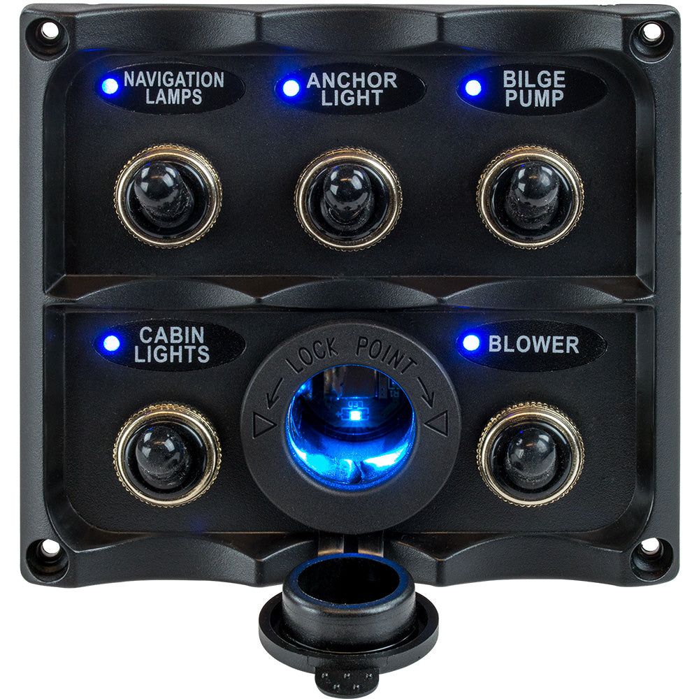 Sea-Dog Water Resistant Toggle Switch Panel with LED Power Socket - 5 Toggle | SendIt Sailing