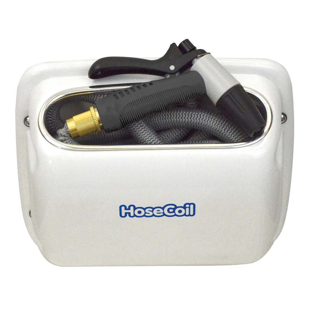 HoseCoil Side Mount Expandable Enclosure with 25&prime; Hose & Rubber Tip Nozzle | SendIt Sailing