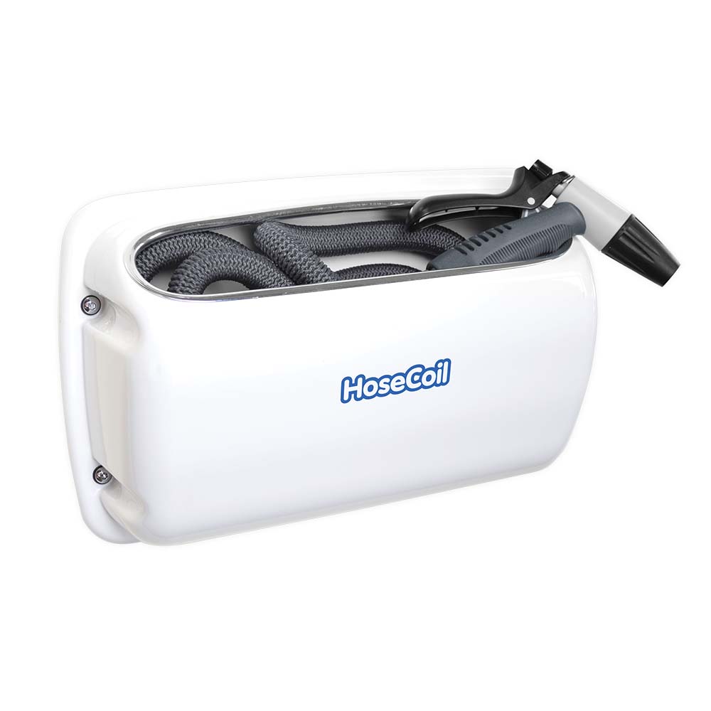 HoseCoil Side Mount Expandable Enclosure with 50&prime; Hose & Rubber Tip Nozzle | SendIt Sailing