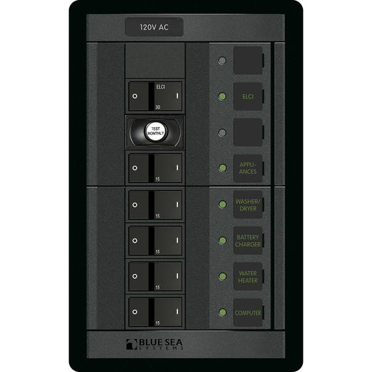 Blue Sea 1503 - 360 Panel - ELCI + 5 Position 120V AC Flat Rocker | SendIt Sailing