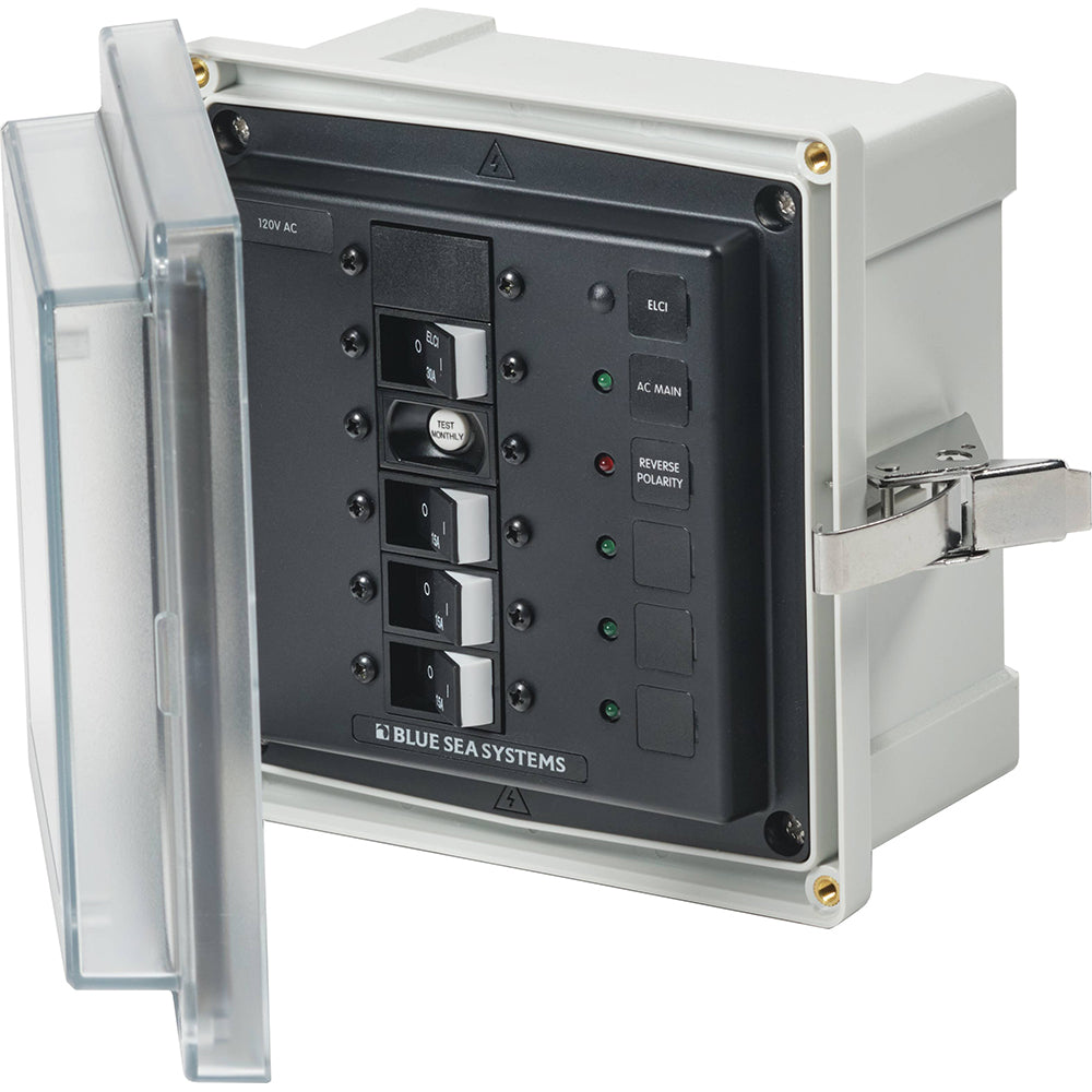 Blue Sea 3128 - SMS Panel Enclosure with ELCI (30A) &; 3 Branch (15A) - 120V AC | SendIt Sailing