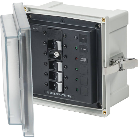 Blue Sea 3128 - SMS Panel Enclosure with ELCI (30A) &; 3 Branch (15A) - 120V AC | SendIt Sailing