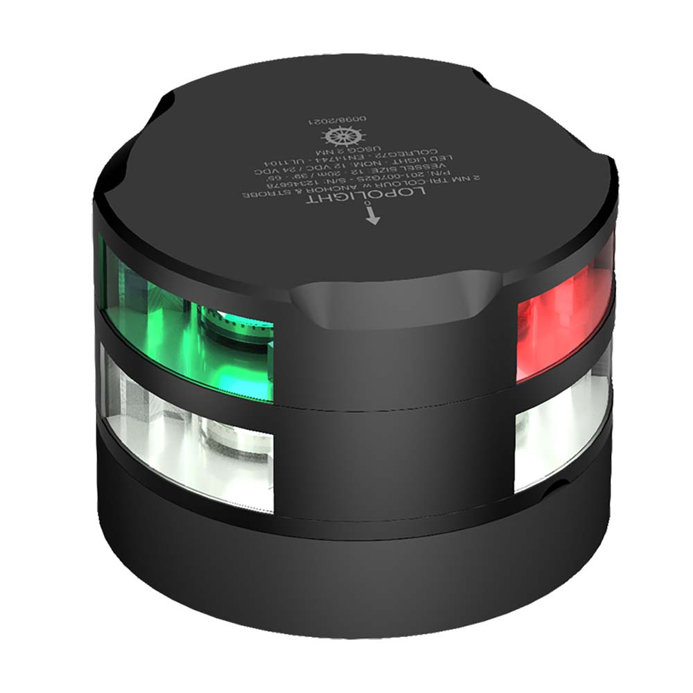 Lopolight 2nm Tri-Color Navigation/Anchor/Strobe Horizontal Mount Black | SendIt Sailing