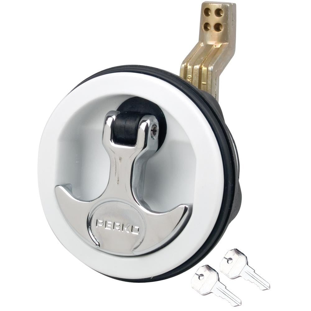Perko Surface Mount & Latch - White Body, Chrome Handle, Offset Cam Bar | SendIt Sailing